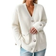 thumbnail image 2 of Womens Sweater Cardigan Jacket Butto Casual Solid Color Loose Cardigan Long Sleeved Sweater Jacket White M, 2 of 4