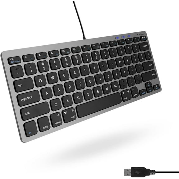 Macally Small USB Wired Keyboard for Mac and Windows - 78 Scissor Keys, 13 Shortcut Compatible Apple Keyboard - Mini Compact USB Computer Keyboard That Saves Space and Looks Great - Space Grey