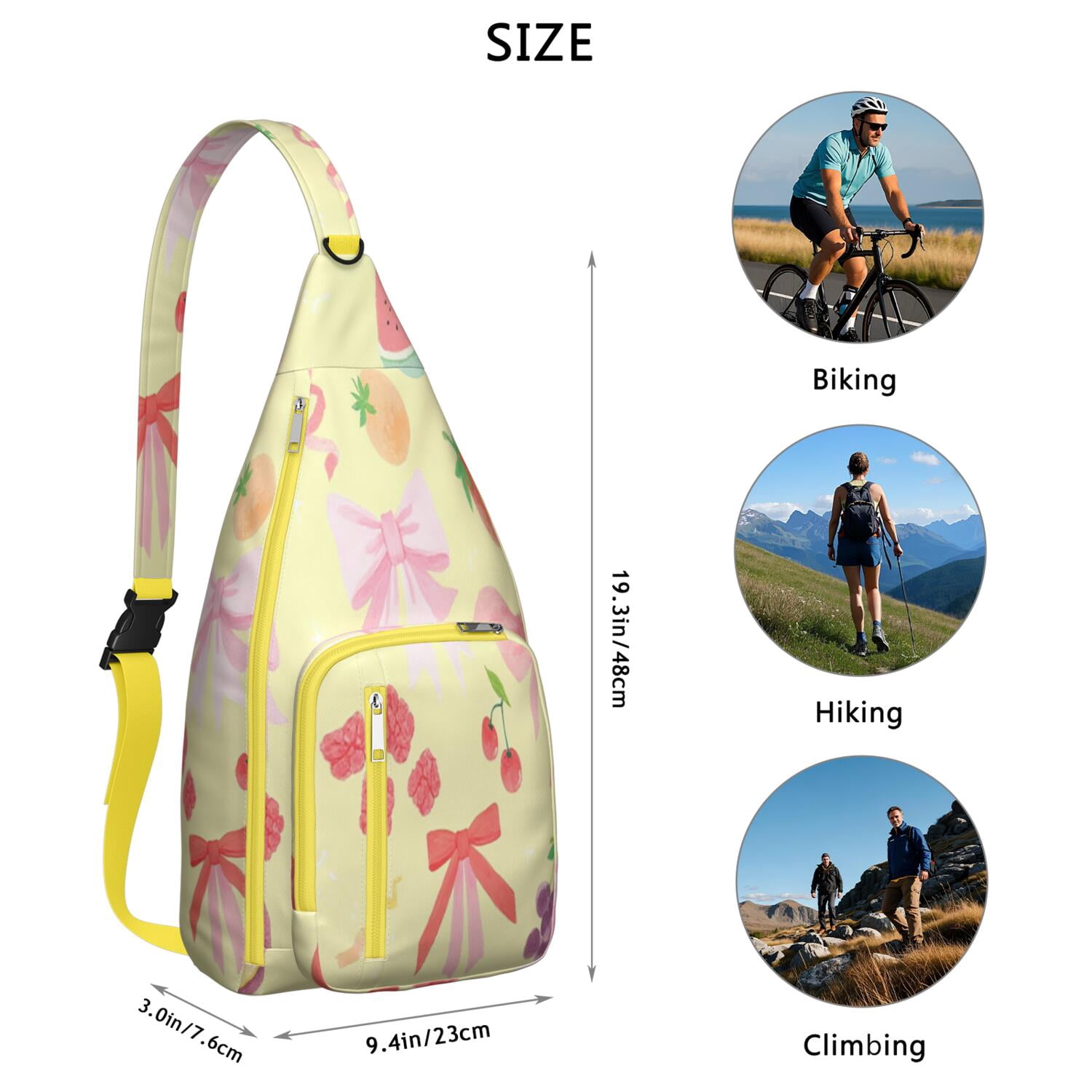 Stylish Crossbody Sling Bag Strawberry Bow Trendy Sling Backpack for Women/Men Adjustable Lightweight Travel Hiking Casual Daypack for Unisex