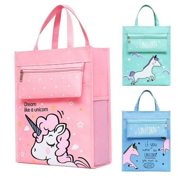 WIBACKER 13" Kids Girls Cartoon Unicorn Tote Bag Carry Bag for Shopping Books Beach Art Lesson Nylon Handbag