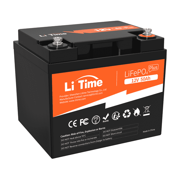 LiTime 12V 50Ah LiFePO4 Lithium Ion Battery, 4000 Cycles, Lighter LiFePO4 Battery for Camping Trolling Motor Solar