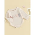 thumbnail image 3 of Bagilaanoe Baby Girl Oversized Romper Sweatshirt Newborn Long Sleeve Bodysuits Letter Embroidery Pullover 3M 6M 12M 18M 24M Infant Waffle Tee Tops, 3 of 9