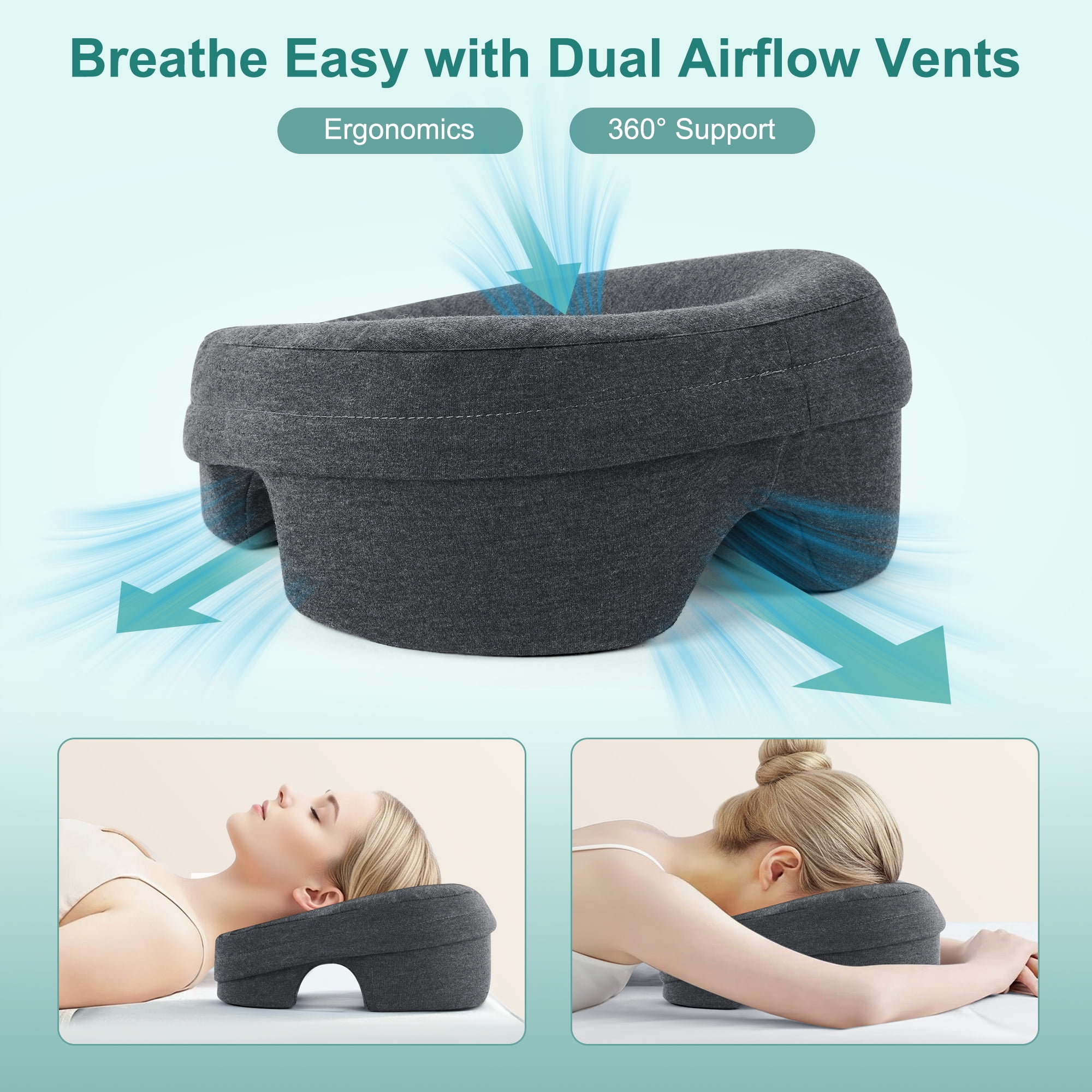 KAIPARA Face Down Pillows for Massage Table, Memory Foam Pillow Support for Stomach Sleepers, Eye Post-Surgery Recovery and Spa Treatments (Dark Gray)