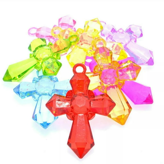 U8MO 50 Mixed Color Transparent Acrylic Cross Charm Pendants 28X20mm Craft DIY