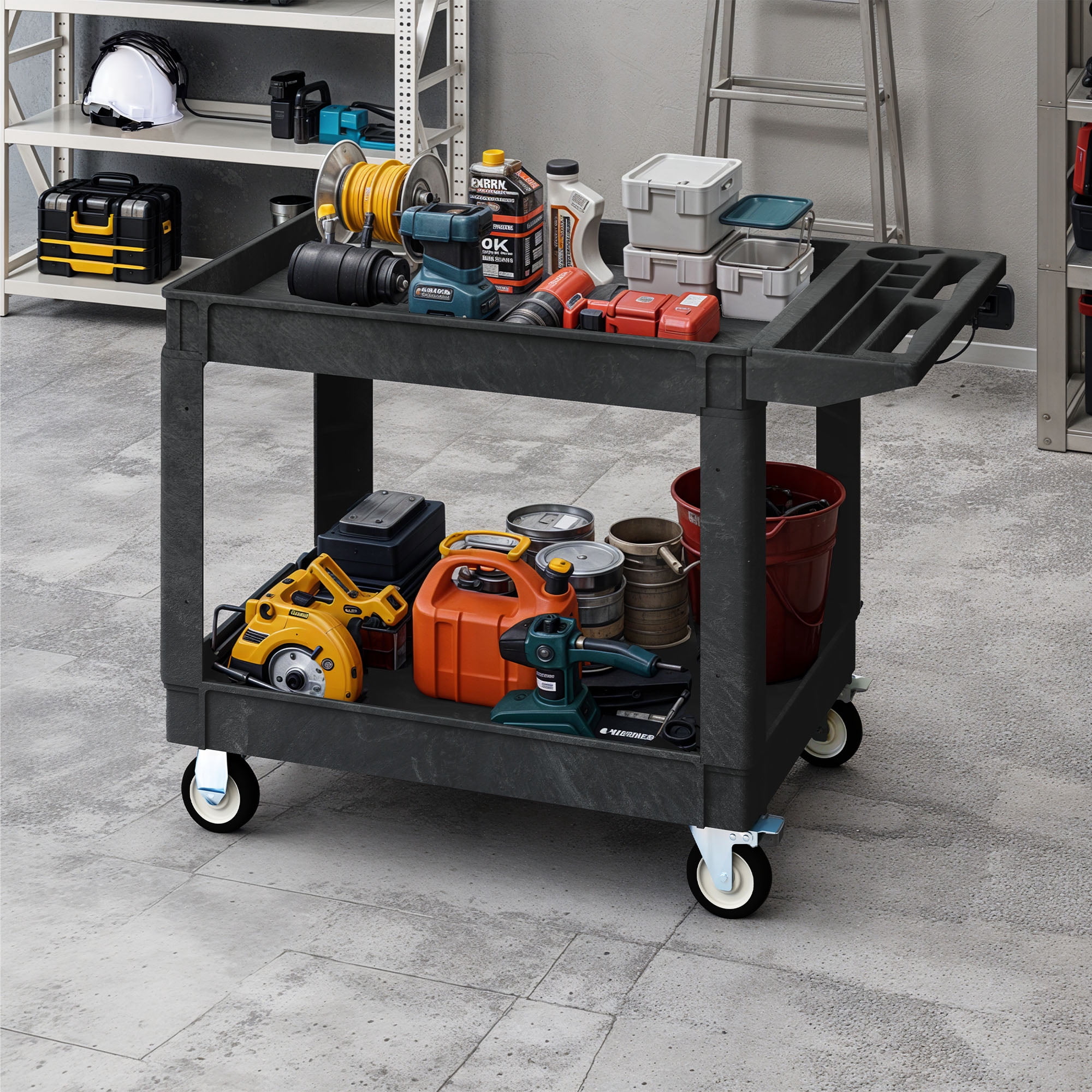ModFusion Heavy-Duty Utility Cart with Wheels – 550 lbs Capacity Industrial Service Cart with Deep Storage Shelves for Easy Transport and Organization