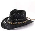 thumbnail image 3 of Sun Hats for Women And Men Solid Color Summer Western Cowboy Hat Hollowed Out Beach Straw Hat, 3 of 3