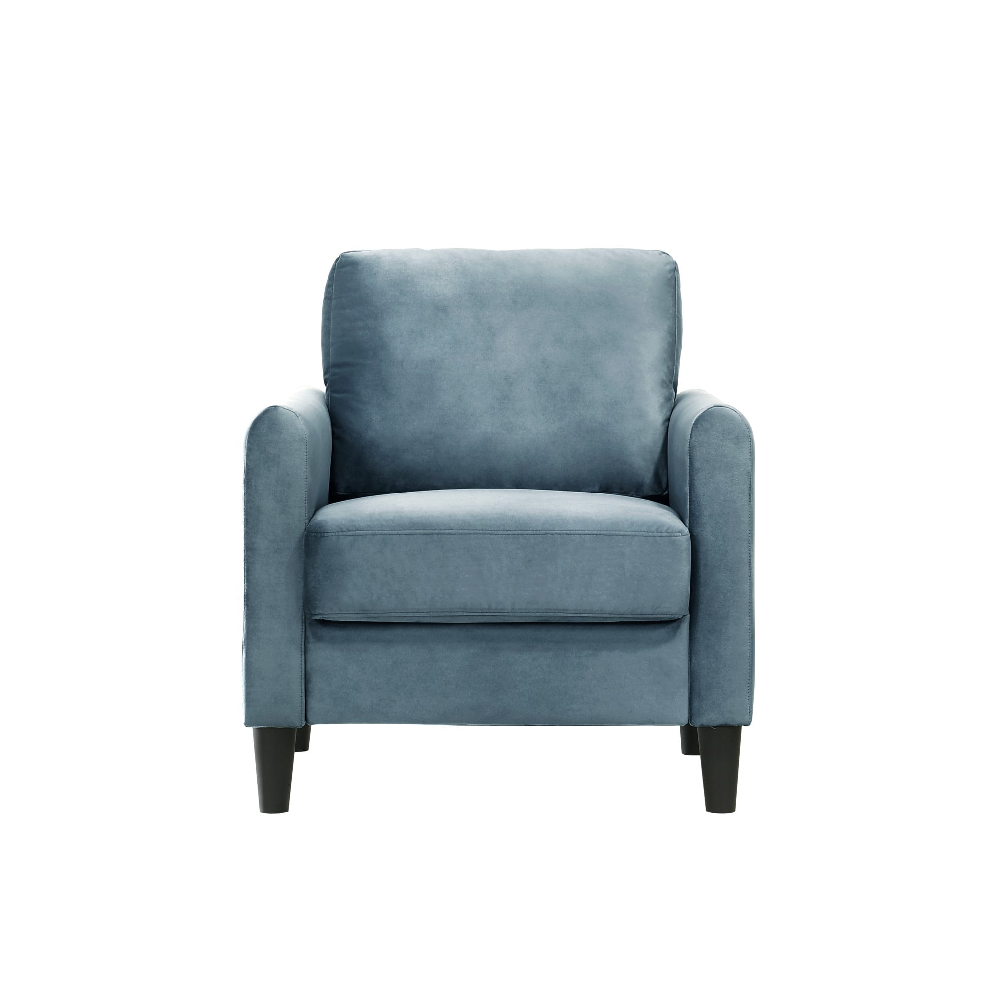 Home Design Airell Velvet Arm Chair with Plush Armrests and Sleek Black Legs, Modern Upholstered Design for Living Room, Blue