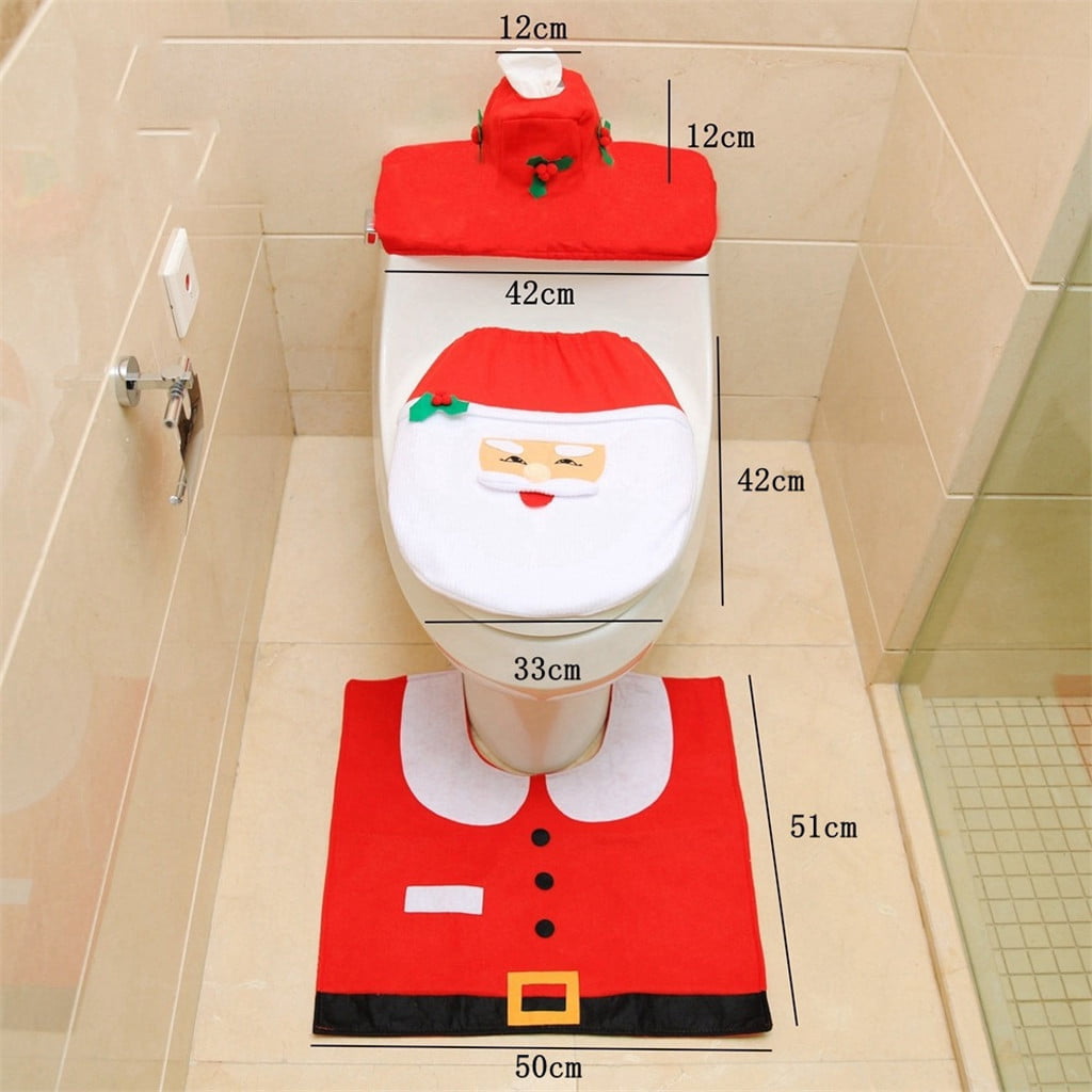 Rug Bathroom Set Christmas Xmas Decoration 3Pcs Fancy Santa Toilet Seat Cover 