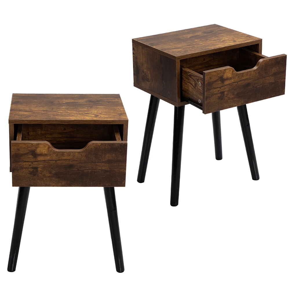 Kepooman Set of 2 Vintage Nightstand for Bedroom, Side Table with 1-Drawer Storage Cabinet, Wooden End Table Bedside Table, Burnt Wood Grain & Black Kepooman Set of 2 Vintage Nightstand for Bedroom, Side Table with 1-Drawer Storage Cabinet, Wooden End Table Bedside Table, Burnt Wood Grain & Black