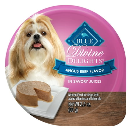 Blue Buffalo Divine Delights Natural Adult Small Breed Wet Dog Food, Angus Beef Flavor in Savory Juice, 3.5-oz trays, Case of