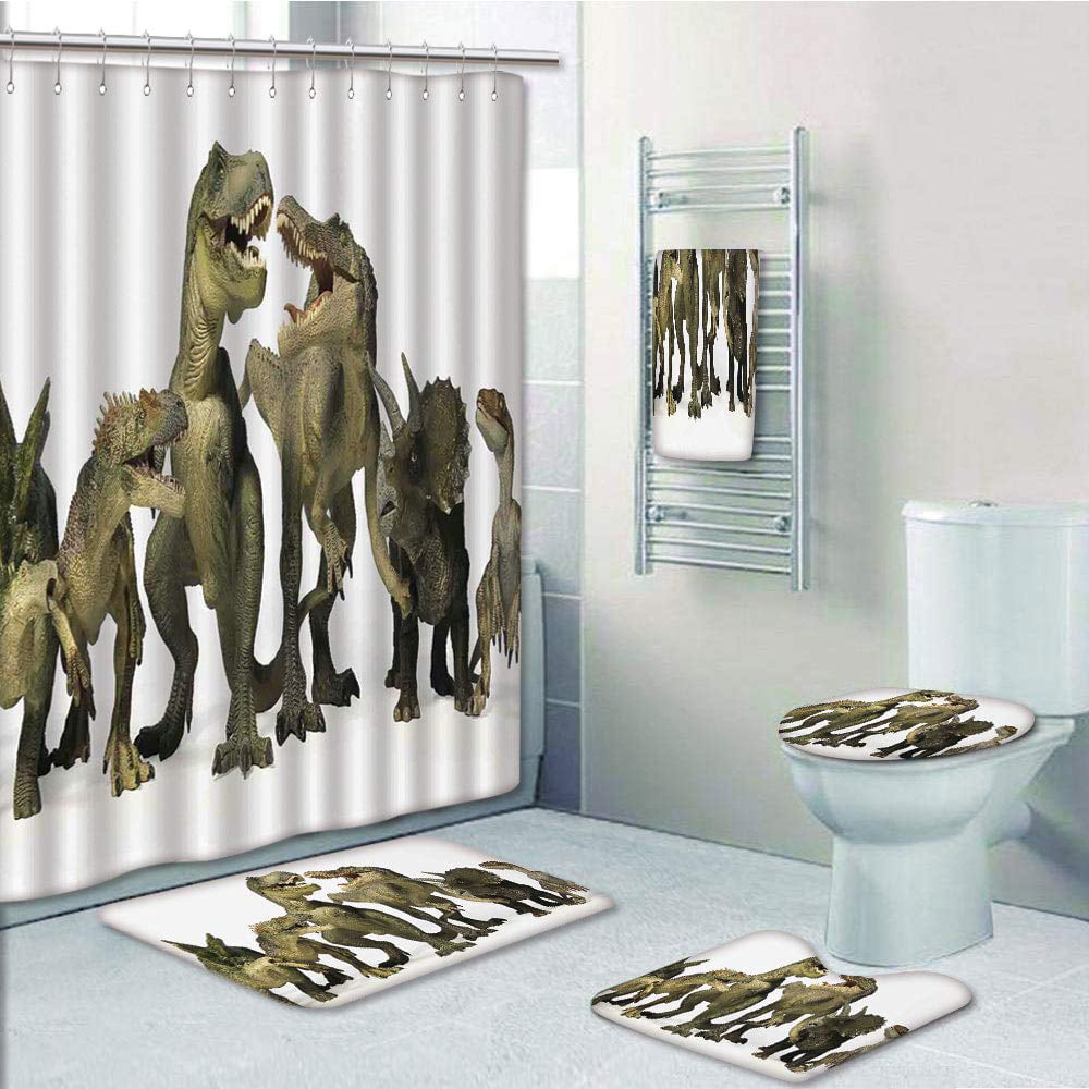 Bathroom Rugs Sets 3 Piece T Rex Dino Bones Funny Dinosaur Skeleton Shower Bath Mats U-Shape Contour Rug Toilet Mat Lid Cover Non Slip