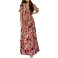 thumbnail image 1 of Robe à Manches Courtes Femme Été Mode Col en V Manches Courtes Imprimé Évasée Robe Décontractée, 1 of 9