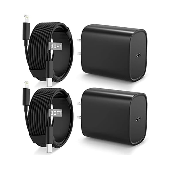Phone 14 13 12 11 Fast Charger USB C Wall Charger [2-Pack] 10FT Fast Charging Cable Compatible with Phones 14/14 Pro/14 Pro Max/Phone 13/12/11/X/8/7/6/Pad Pro/Mini,Black