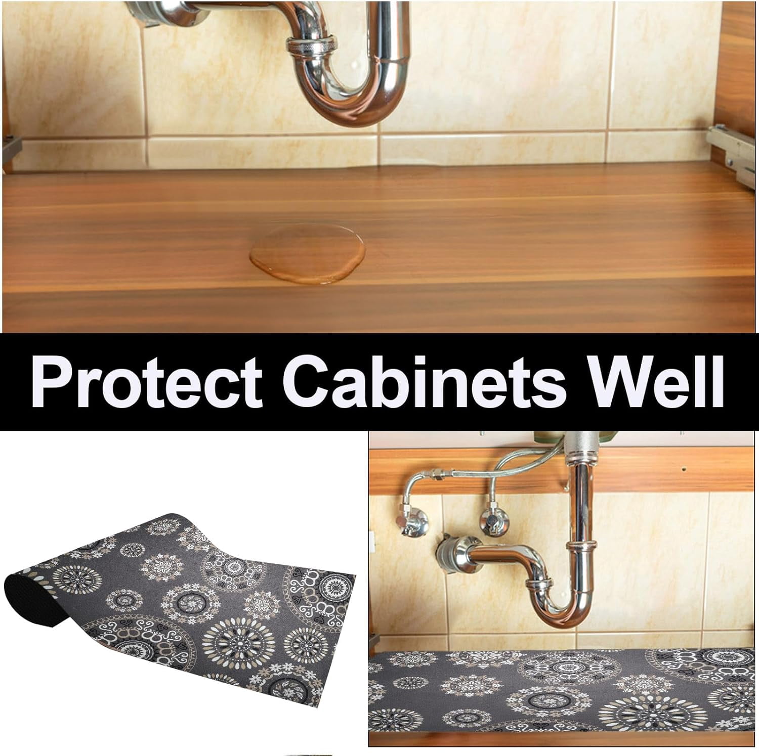 Waterproof Under Sink Mat Absorbent Quick Dry Liners Protect Cabinets Durable Shelf Liners Slip Resistant and Non-Adhesive 24X36 Multi