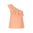 thumbnail image 4 of Olyvenn Stylish Womens One Shoulder Tops Ruffled Solid Tunic Shirts Summer Fashion Ribbed Sleeveless Loose Tank Top Orange XL, 4 of 6