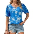 thumbnail image 3 of Hibeli Hawaiian Shirts for Women Puff Short Sleeves Tropical Print Top Vacation Outfits, 3 of 7