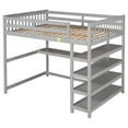 thumbnail image 6 of Euroco Solid Wood Full Size Loft Bed with Desk and 4-Tier Storage Shelves for Kids Teens Adults Bedrrom, Gray, 6 of 15