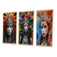 thumbnail image 3 of Designart "Festive Slavic Spiritual Portraits V" Boho Woman Framed Wall Art Set Of 3 - Red Woman Boho Frame Canvas Set For Living Room Decor, 3 of 6