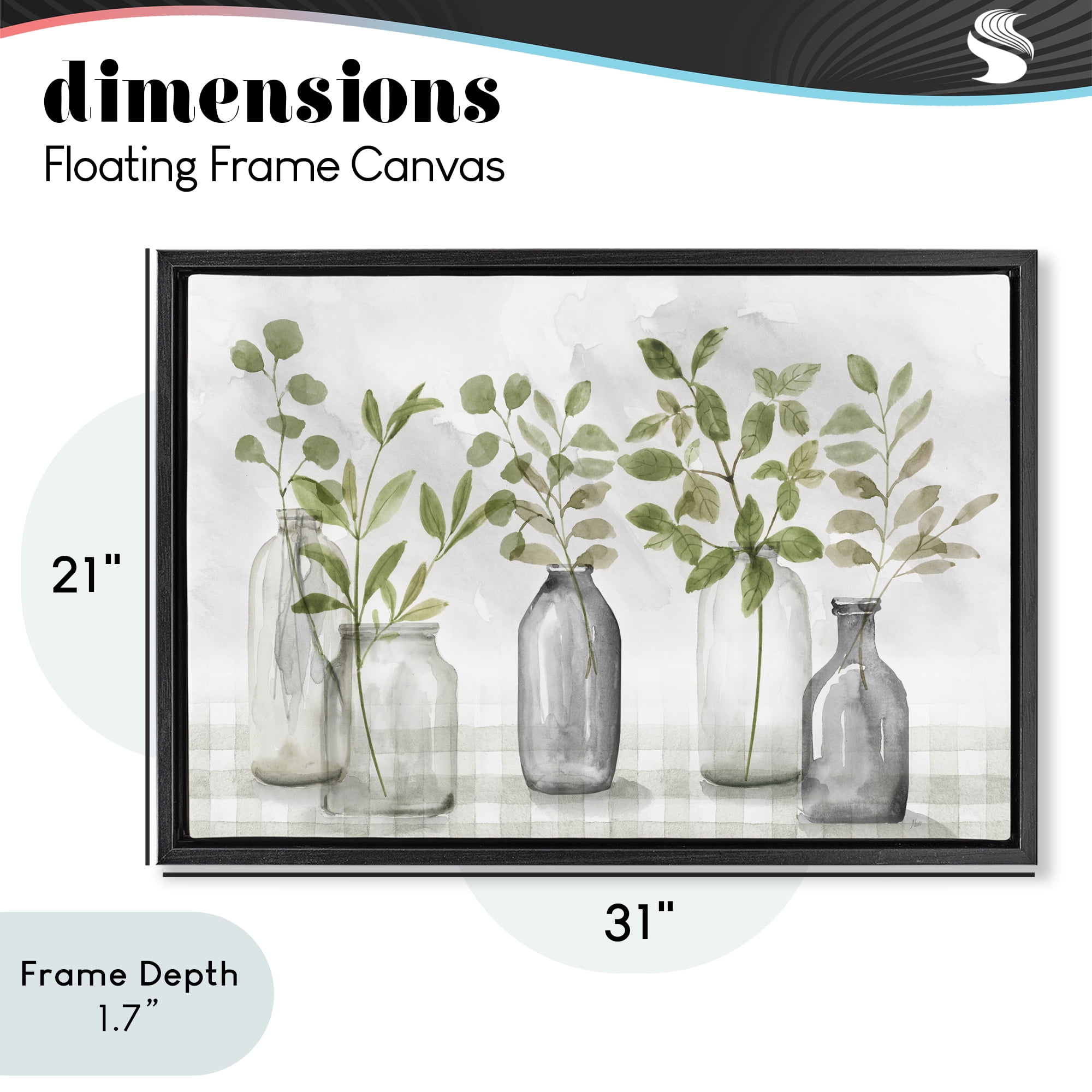 Stupell Industries Greenery Leaves in Vases Black Framed Floater Canvas Wall Art, design by Nan