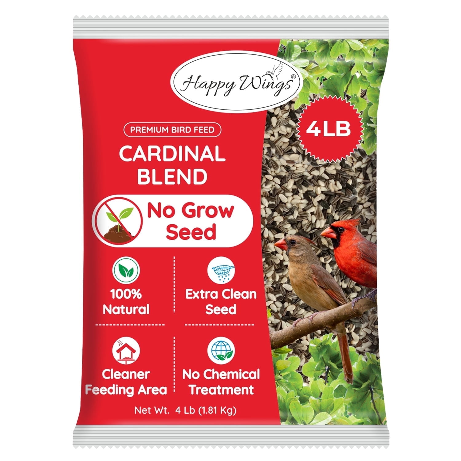 Happy Wings Songbird Premium Outdoor Wild Bird Food, Sunflower Hearts & Kernels Blend with Safflower Seed, 4 lb