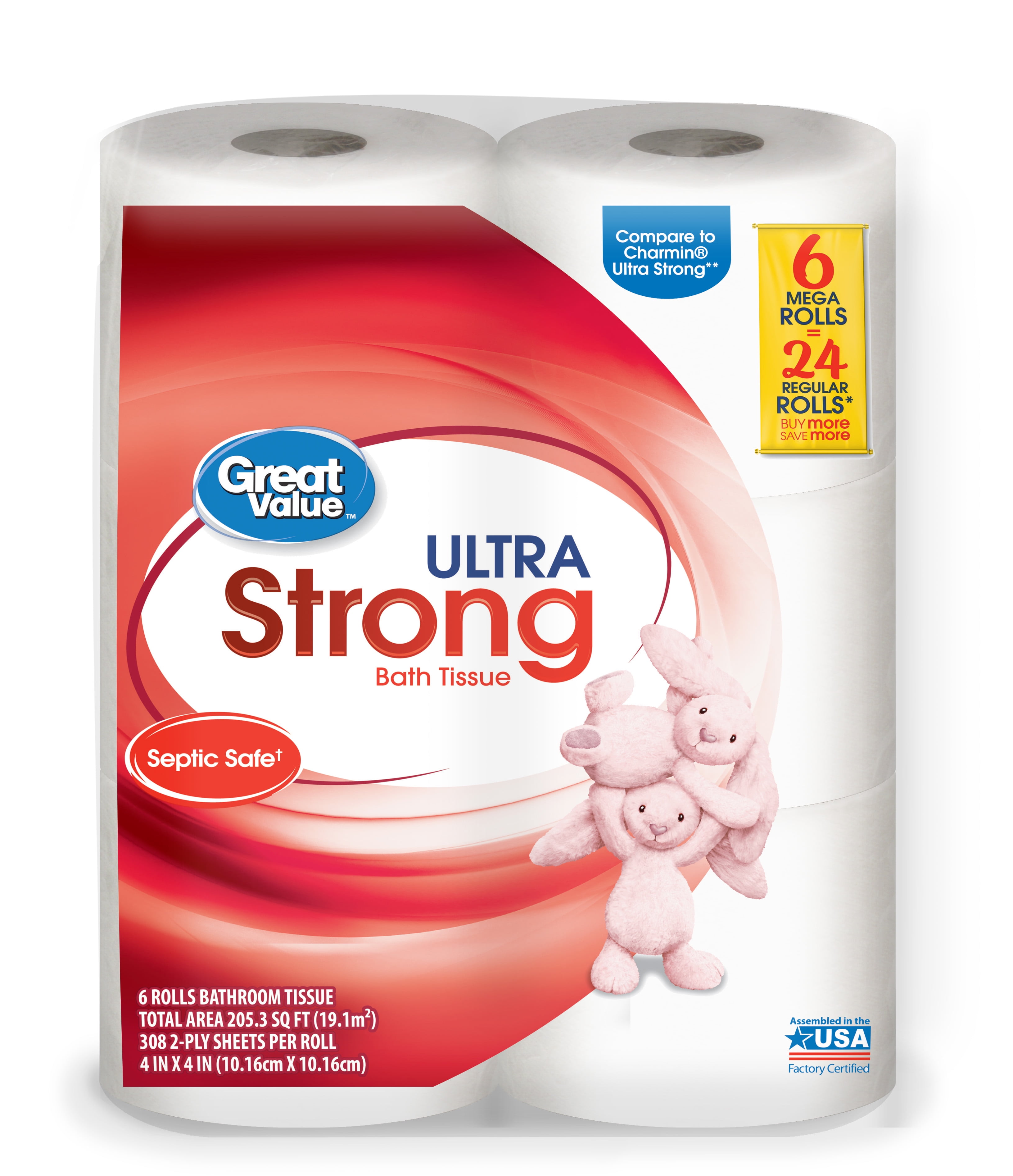 Great Value Ultra Strong Toilet Paper, 6 Mega Rolls by first quality