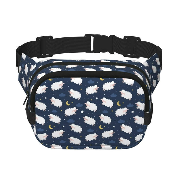 Fotbe Cute Sheep 1 Cangurera Cuadrada con Estampado de Doble Capa, Bolsa de Cintura Ajustable Mini para Hombres y Mujeres