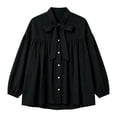 thumbnail image 2 of Lmueinov Long Sleeve Shirts for Women Tie Neck Cotton Linen Lightweight Casual Tops Button Down Shirts for Women Loose Fit Solid Beach Office Blouses, 2 of 5