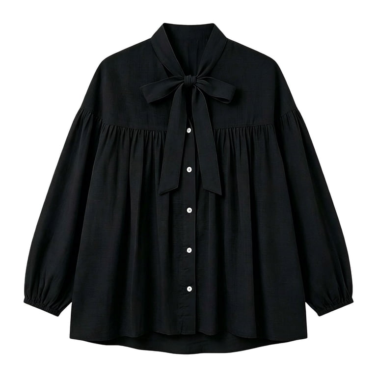 thefmos Women Summer Casual Tie Front Blouse Ruffled Sleeve Button