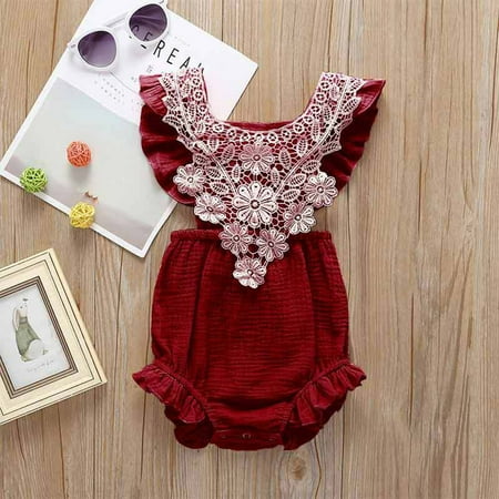 

Yubatuo Newborn Infant Baby Girl Lace Floral Romper Bodysuit Sleeveless Clothes Outfits Red 80