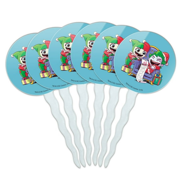 Harley Quinn and Joker Naughty List Cupcake Picks Toppers Decoration Set of 6