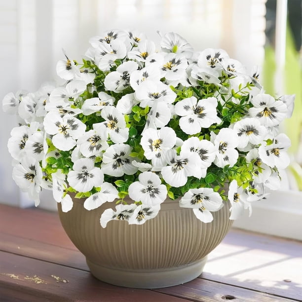 12 Paquetes de Flores de Pensamiento Artificiales para Exterior, Flores Falsas Resistentes a los Rayos UV, Plantas Artificiales, Flores Falsas de Seda para Macetas de Exterior Hogar Jardín Oficina Pa