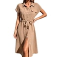 thumbnail image 2 of NTACZA Summer Dresses Casual Midi Short Sleeve Shirt Dress Ruched Waist Collared Vacation Size XXL, 2 of 5