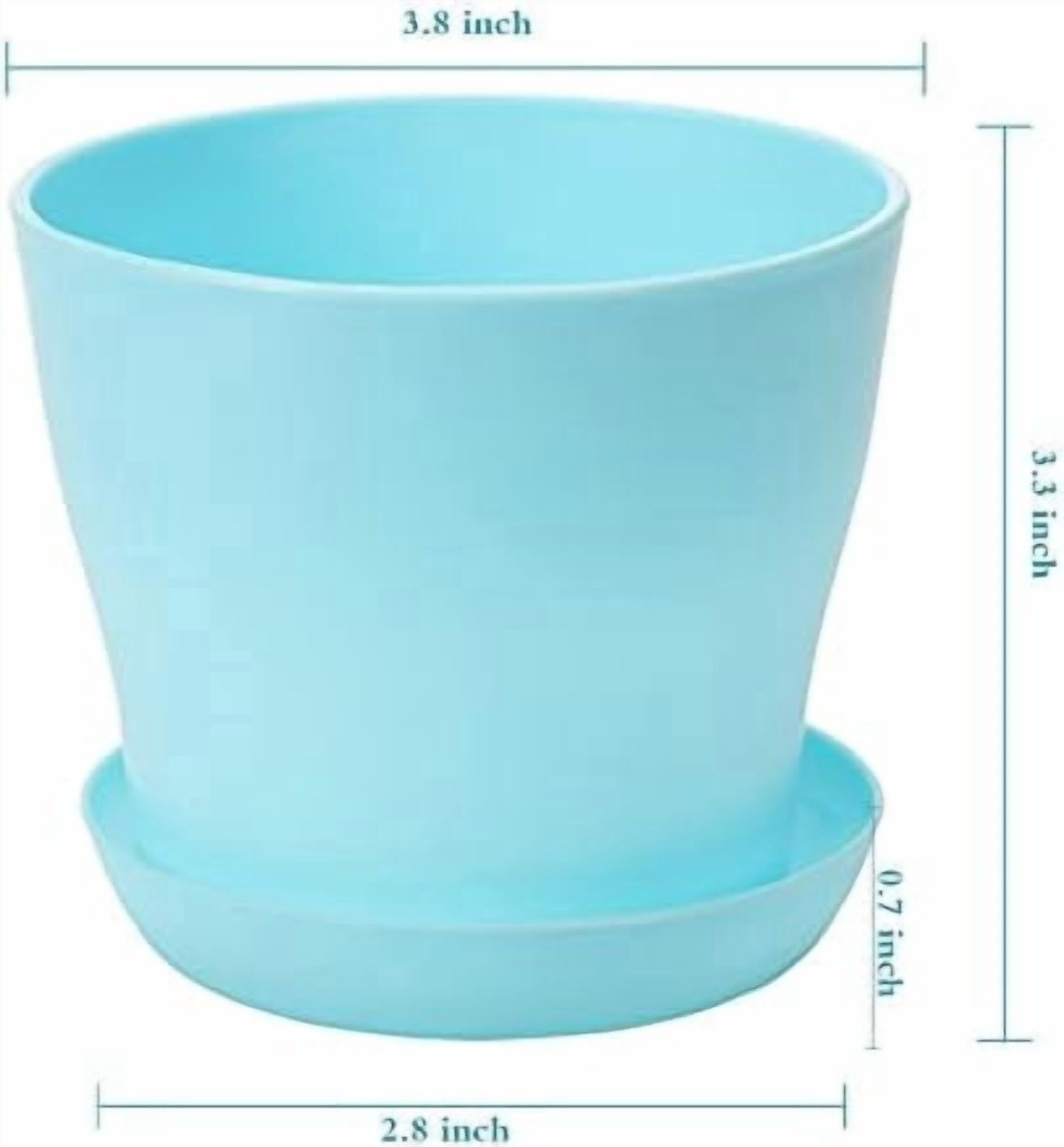 10 Pcs Plastic Planters Indoor Flower Plant Pots, Mini Flower Seedlings Nursery Pot/Planter/Flower Pot with Pallet, Modern Decorative Gardening Containers (Blue)