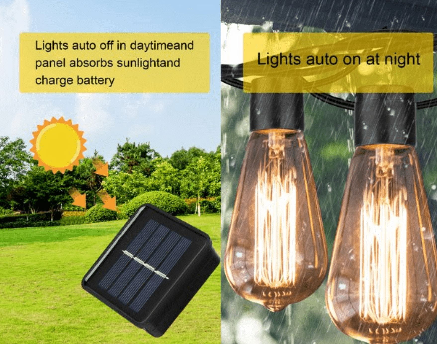 26ft Ediso Lights Outdoor String with 20 Shatterproof Bulbs, Waterproof LED Solar Hanging Ambience Light, for Yard Garden Patio Bistro, Warm White