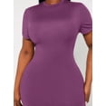 thumbnail image 6 of Plus Size Women's Solid Color Round Neck Short Sleeve Fitted Elegant Maxi Dress, 6 of 10