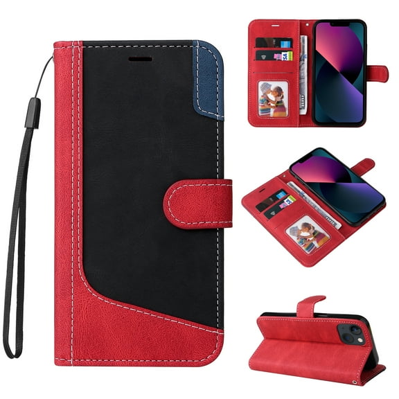 Allytech for iPhone 14 Plus Wallet Case with Card Slots Holder and Wrist Strap, PU Leather Kickstand Flip Folio TPU Bumper Shockproof Case for iPhone 14 Plus 6.7" 5G 2022, Red