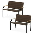 thumbnail image 1 of Costway 2 PCS Patio Wicker Loveseat Chair with Acacia Wood Armrests Metal Frame for Backyard, 1 of 9