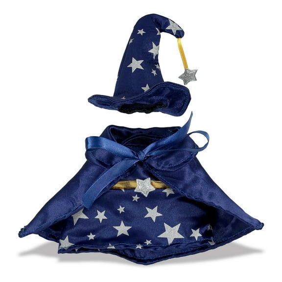 DolliBu Wizard Stuffed Animal Dress Up Set - Cute Teddy Bear Wizard Costume with Blue Cape and Hat with Silver Stars - Small fits 5 to 7 Inch Plush Toys