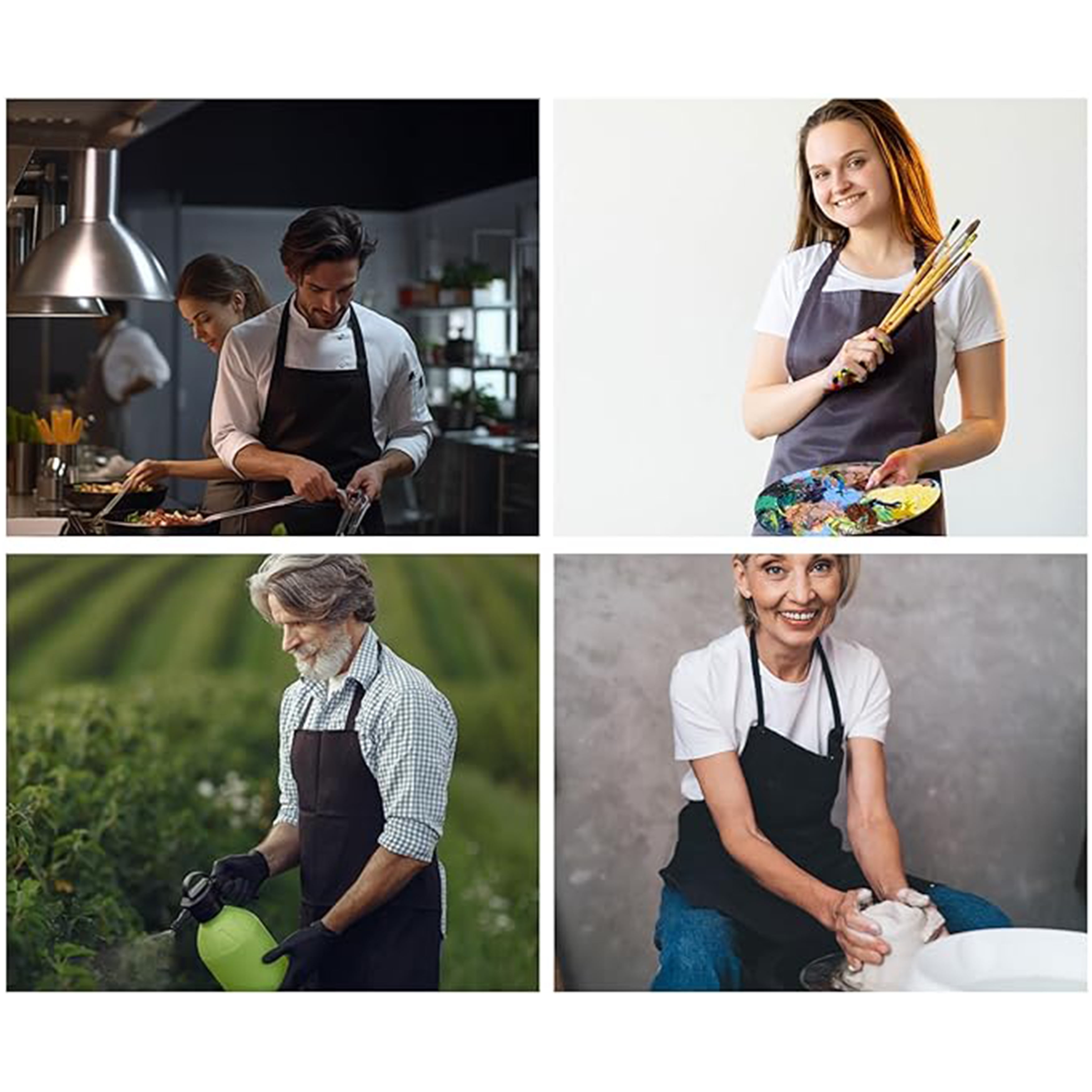 Bib Apron Unisex Black Apron Bulk with Roomy Pockets Machine Washable for Kitchen Crafting BBQ, (Limit 1pc Per Order)