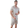 thumbnail image 2 of Men Silk Satin Pajamas Set Short Sleeve Button Down Sleepwear Loungewear with Pockets, 2 of 7
