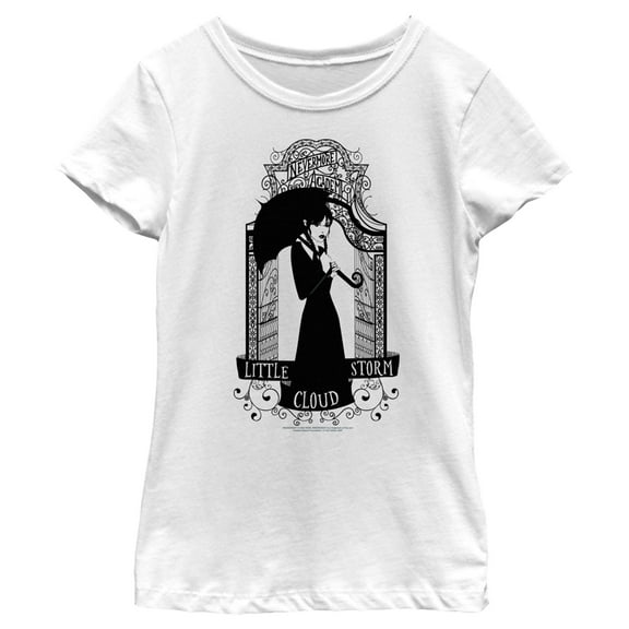Girl's Wednesday Black Little Storm Cloud  Graphic Tee White X Large