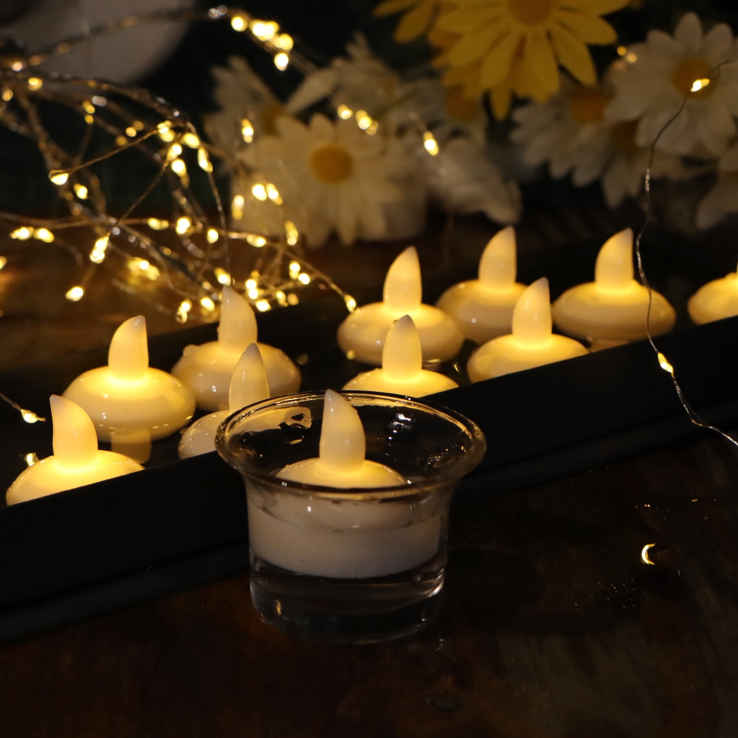 FCMSHAMD 24 Pcs White Flameless Floating Candles, Warm White Led Flickering Tealight Candles in Bulk, Decor for Wedding, Party, Centerpiece, Pool, Christmas