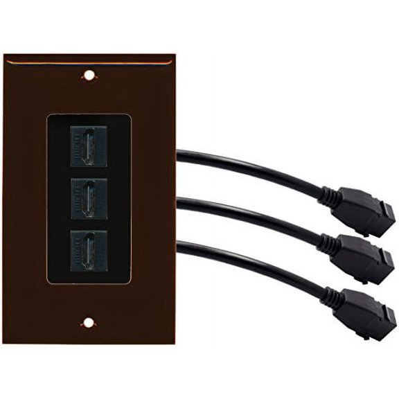 RiteAV (1 Gang Decorative 3 HDMI Black Wall Plate w/Pigtail Extension Cable Brown (Black Insert)