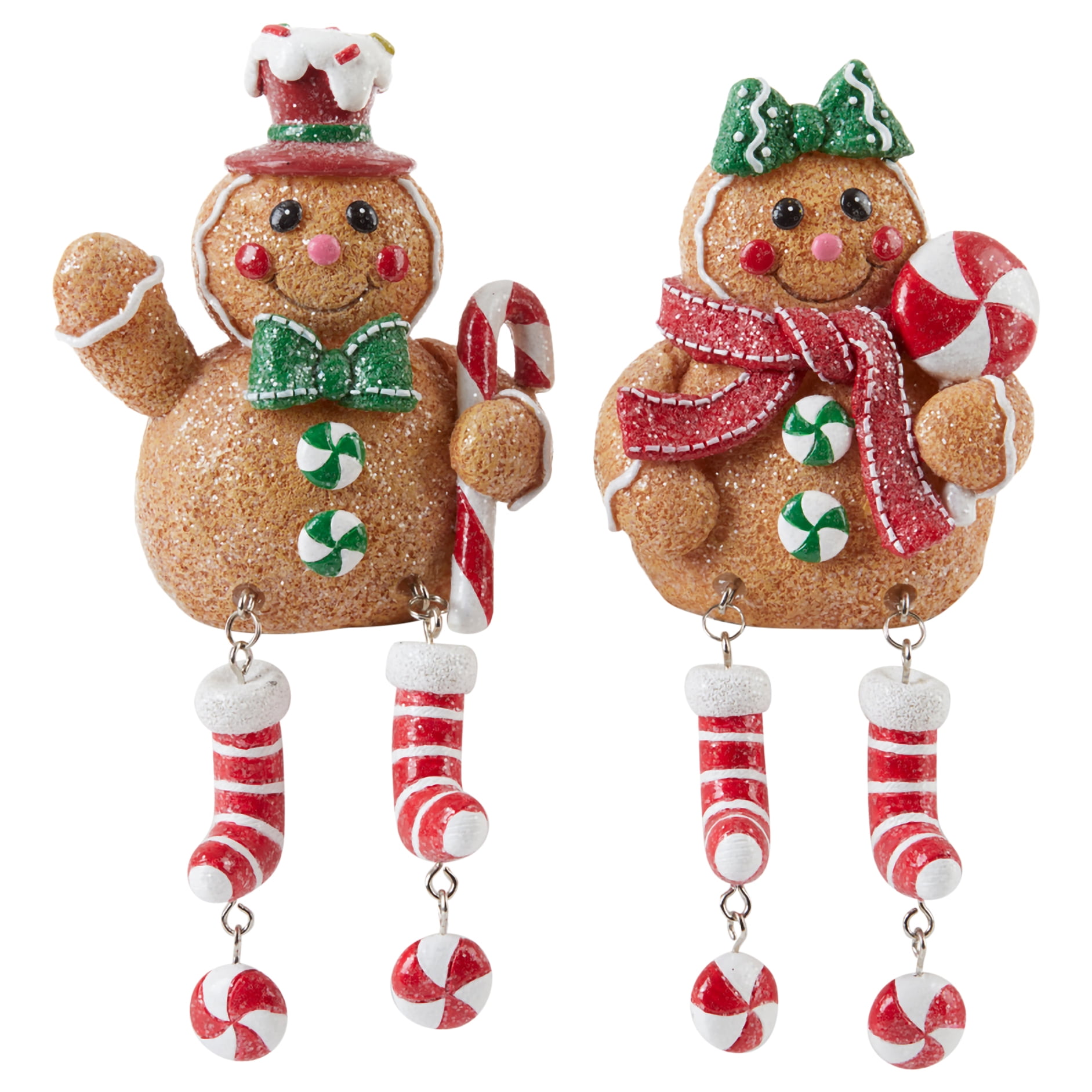 New Christmas SET 2 GINGERBREAD COUPLE PEPPERMINT CANDY RESIN FIGURINE Figure 4" 