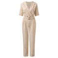 thumbnail image 4 of Aayomet Womens Rompers And Jumpsuits Women's Fashionable Solid Color Double Suit Blazer Collar Flare Sleeve Dress,Beige S, 4 of 5