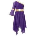 thumbnail image 3 of inlzdz Girls One Shoulder Lyrical Dance Costume Praise Dance Tunic Asymmetrical Worship Church Dress Purple 14, 3 of 6