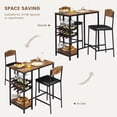 thumbnail image 4 of 3-Piece Retro Brown 47 Inch Counter Height Bar Dining Set for 2, High Top Table with Wine Rack & Storage Shelf, Upholstered Chairs for Kitchen, Apartment and Small Spaces, 4 of 6