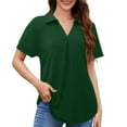 thumbnail image 2 of Tittly Womens Shirts Short Sleeve Shirts Womens Summer Daily Casual V Neck Shirts Short Sleeve Tops Collared Blouses Loose Fit Shirt Tshirts Shirts Spring Tops for Women Green M, 2 of 8