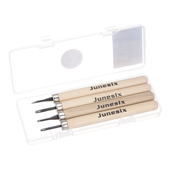 Uxcell 2mm/2mm/3mm/1.5mm Flat Diagonal Round Triangle 50# Steel Carving Knife 1 Set (4 Pack)