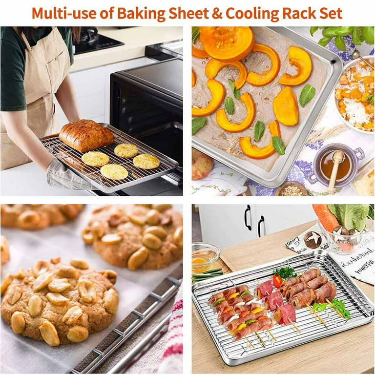 Walchoice Baking Sheet with Rack Set (2 Pans + 2 Racks), Stainless Steel  Large Cookie Sheet with Wire Cooling Racks for Baking Cooking Roasting